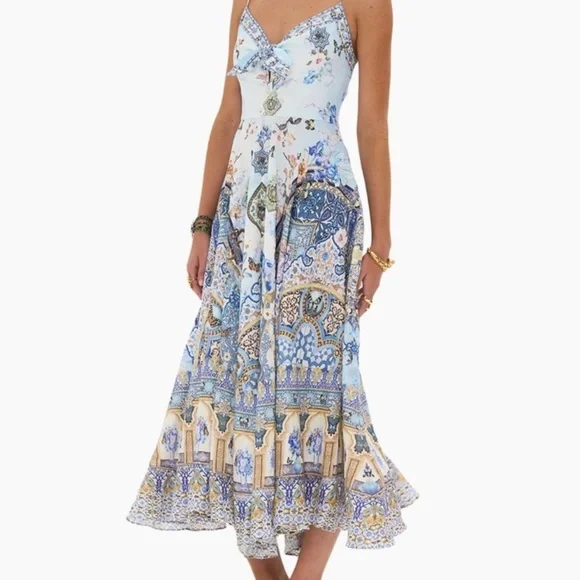 Camilla Salvador Summer Long Silk Maxi Dress‎ With Tie Front Size Small - Picture 7 of 16